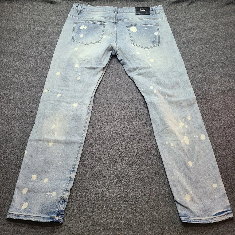 DAMATI Jeans Mens W38 Light Wash Distressed Paint‎ Splatter Denim Straight Fit